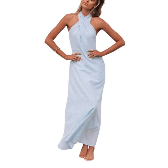 Petal & Pup Betsy Halterneck Maxi Dress Size Medium in Pale Blue NEW - Picture 10 of 10